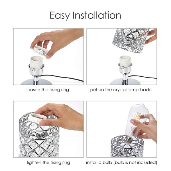 Crystal Bedside Table Lamp Sliver Bedroom Nightstand Light 220v/E27 Bulb Base Decorative Table Lamp Cute Study Lamps for Bedroom Décor Dresser Table Decoration