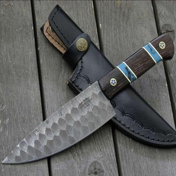 Crystal Damascus Chef's Knife with Exotic Wenge Wood & Turquoise Handle - Gifts for You 'n Me