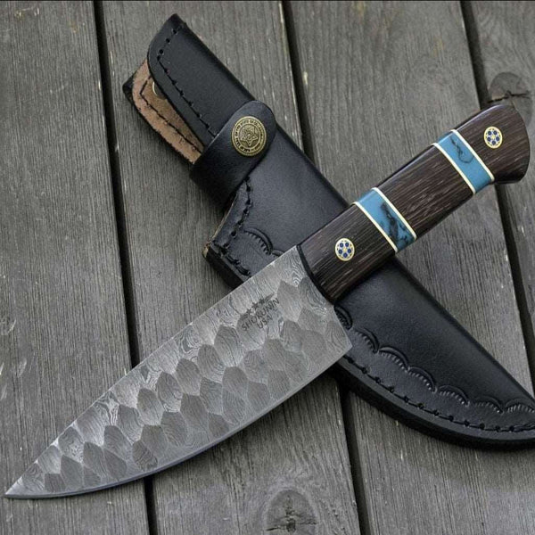 Crystal Damascus Chef's Knife with Exotic Wenge Wood & Turquoise Handle