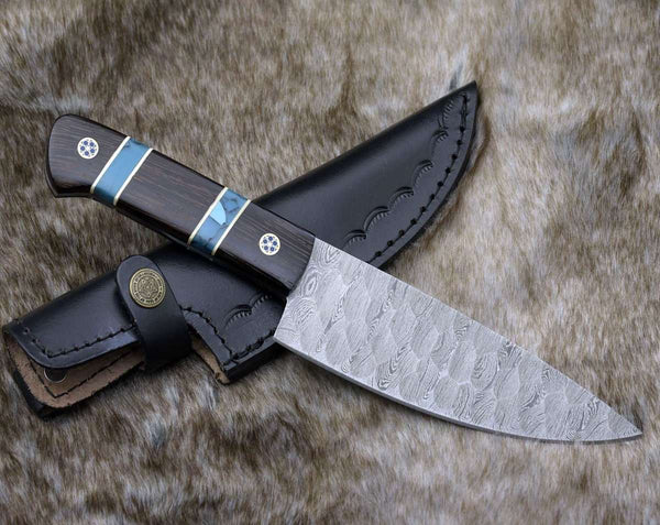 Crystal Damascus Chef's Knife with Exotic Wenge Wood & Turquoise Handle