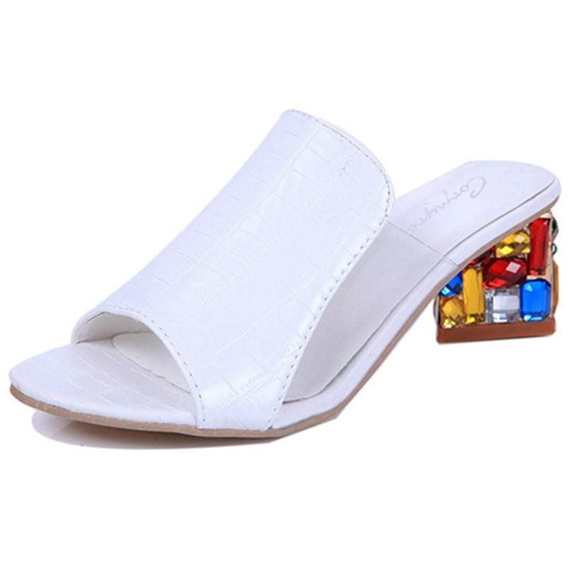 Crystal Sandals Open Toe Square Heels Spring Summer Shoes Sandals Women Footwear Low Block Heels Mules Open Toe Ankle Strap Sandals Square Toe Mixed Colors Beautiful Sandals