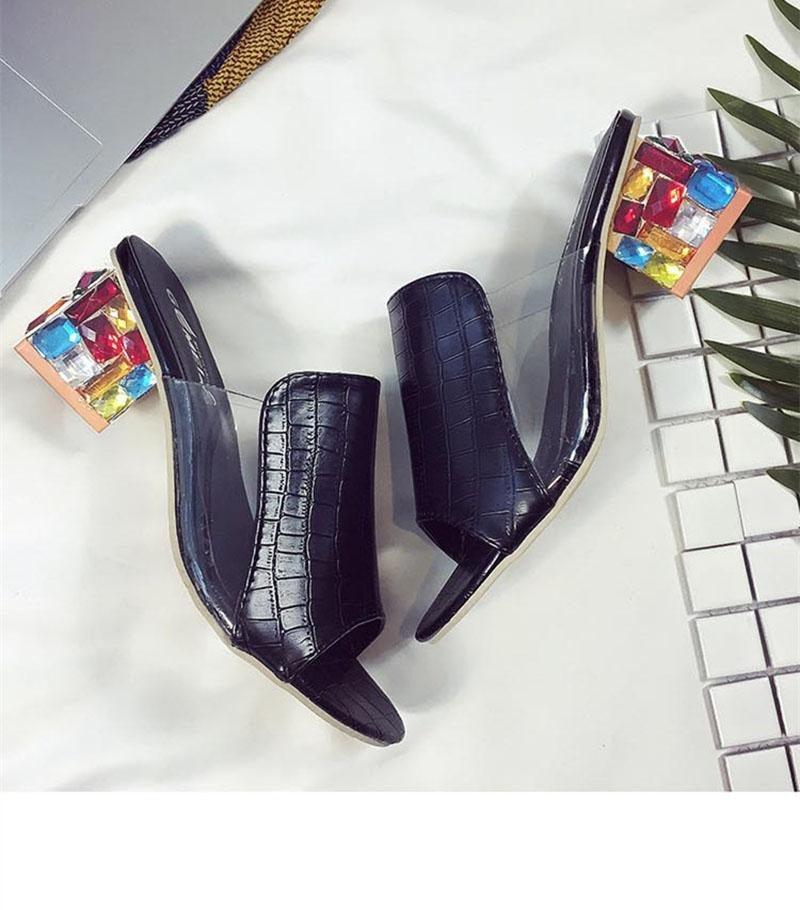 Crystal Sandals Open Toe Square Heels Spring Summer Shoes Sandals Women Footwear Low Block Heels Mules Open Toe Ankle Strap Sandals Square Toe Mixed Colors Beautiful Sandals