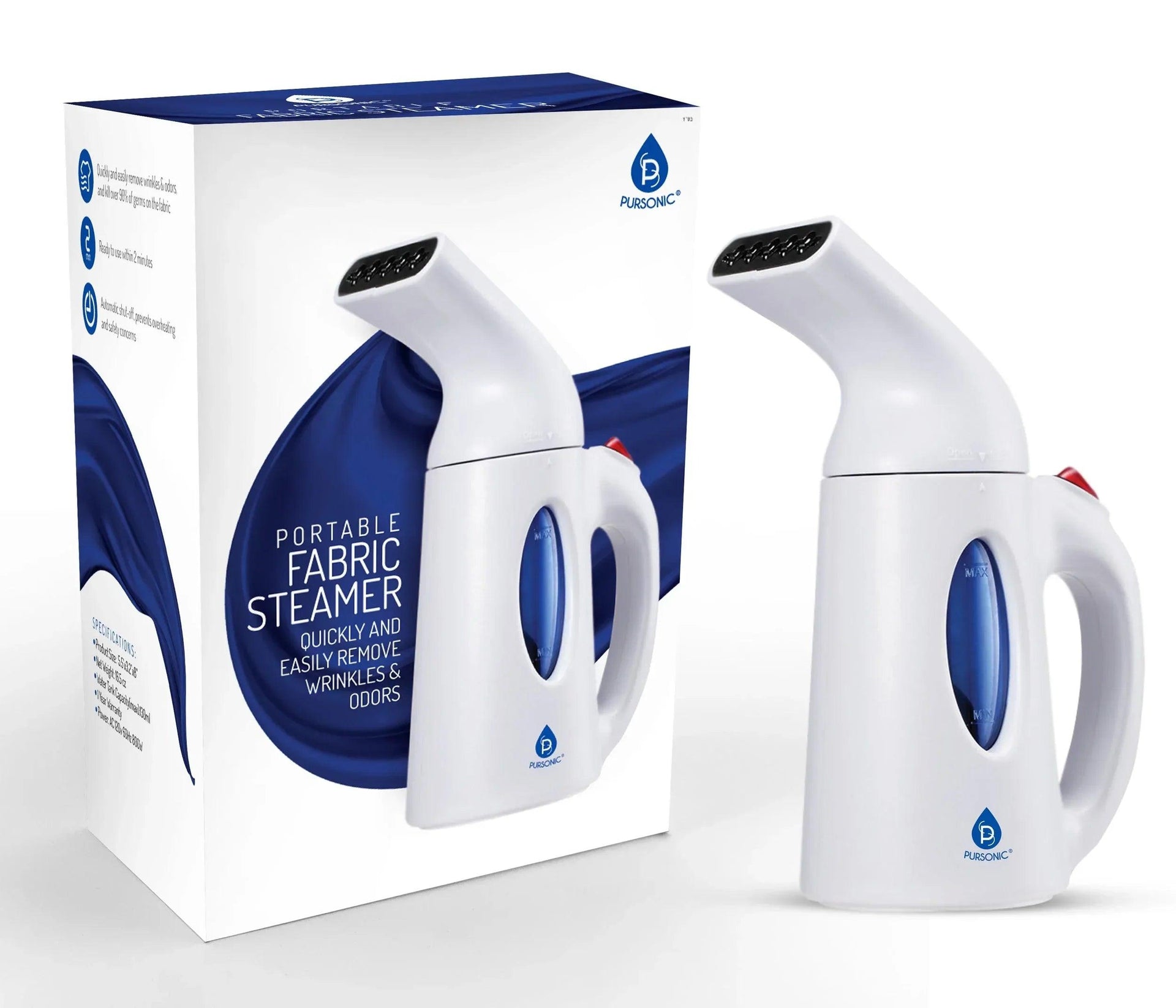 Pursonic 130ml Handheld Fabric Fast Heat-up Powerful Travel Clothes CS180 Portable Garment Steamer - Gifts for You 'n Me