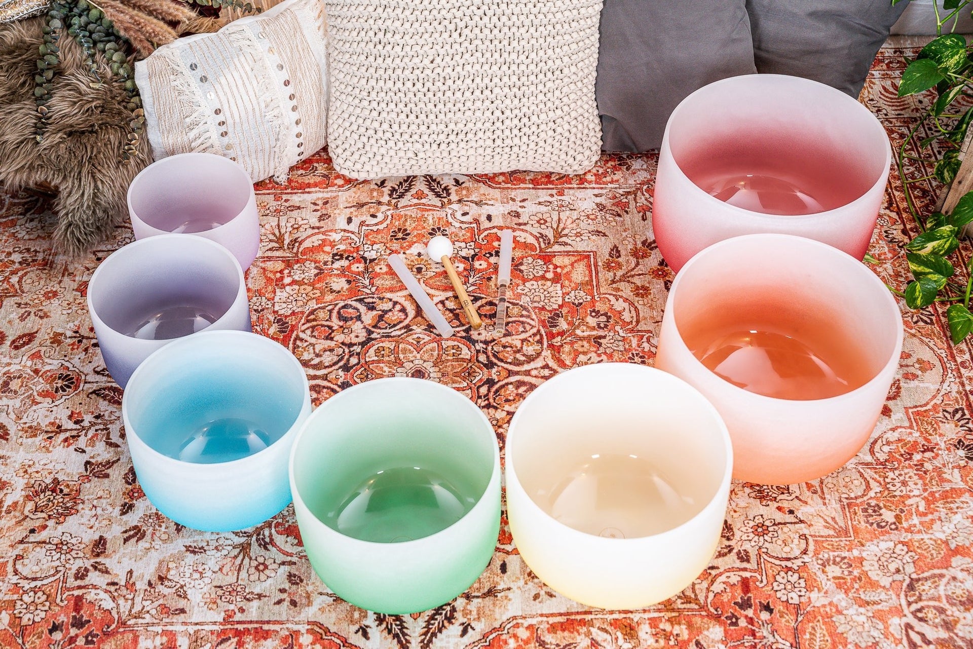 7 Chakra Color Quartz Crystal Singing Bowl Set (8