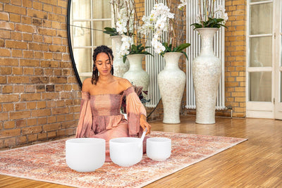 432 Hz Crystal Singing Bowls 8” F4, 10” D4, 12” C4 - Pure Harmony Set