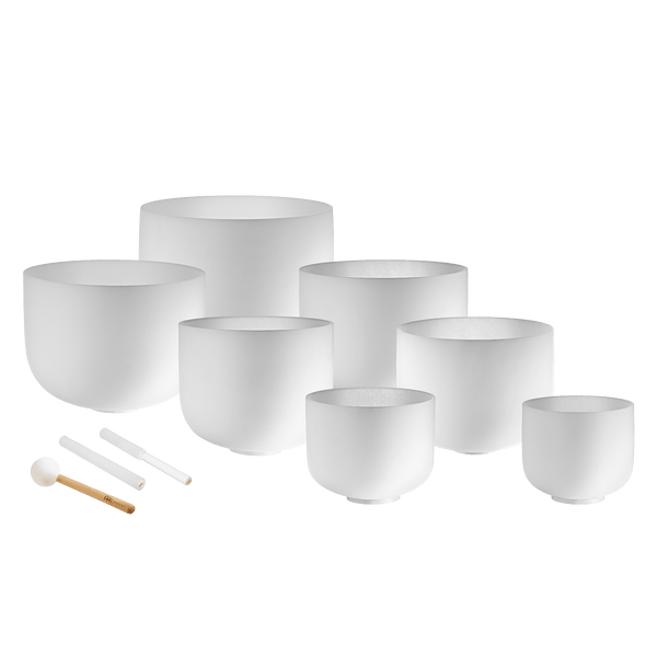 432 Hz Crystal Singing Bowl Chakra Set - 7 Pure White Quartz Bowls (8