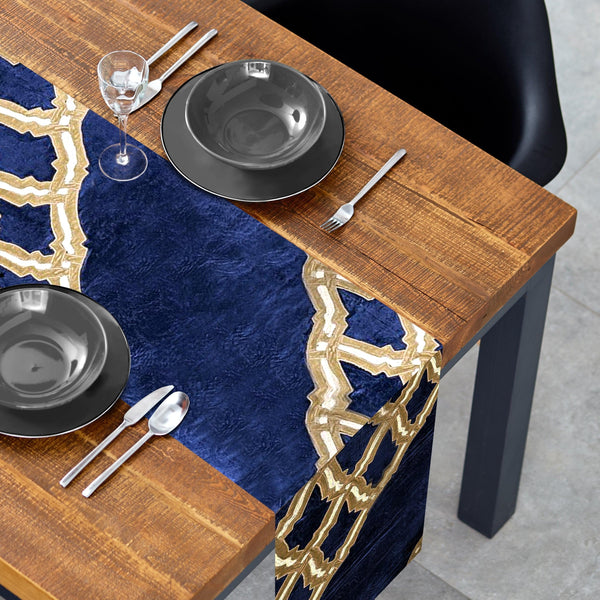 Decorative Table Runner – Embroidered Velvet Runner with Satin Backing for Dining Table Decor