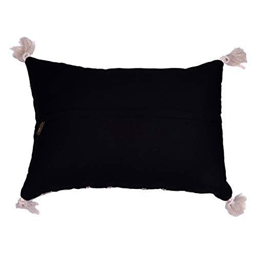 Throw Pillow Covers - Embroidered Black Beige Linen Cushion Cover Sets 18x18 Inches
