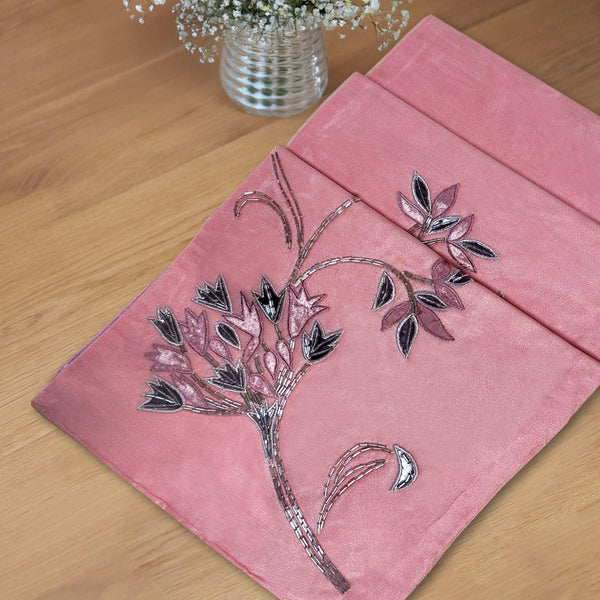 Decorative Table Runner - Embroidered Satin Backing Indoor Outdoor Table Decor
