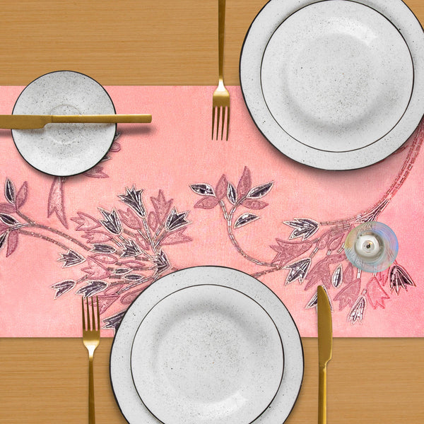 Decorative Table Runner - Embroidered Satin Backing Indoor Outdoor Table Decor