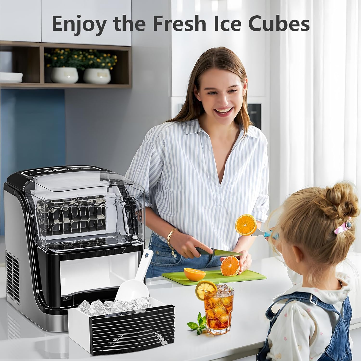Cubic Ice Maker Machine,33 Lbs/24 Hrs,1.3 Lbs Ice Storage Capacity ,Black Kismile