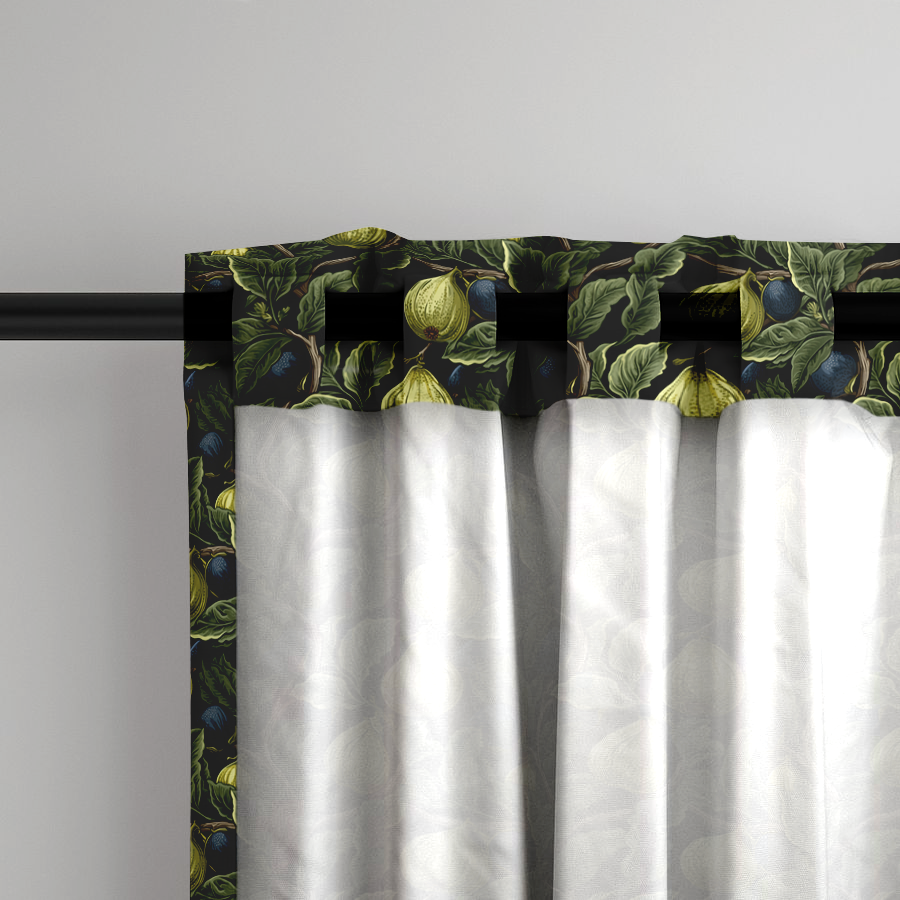 Window Curtain Set - Cotton Blend (2 Panels) | Green Figs | William Morris Inspired Collection