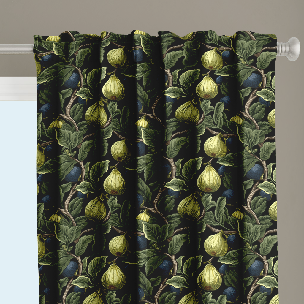 Window Curtain Set - Cotton Blend (2 Panels) | Green Figs | William Morris Inspired Collection