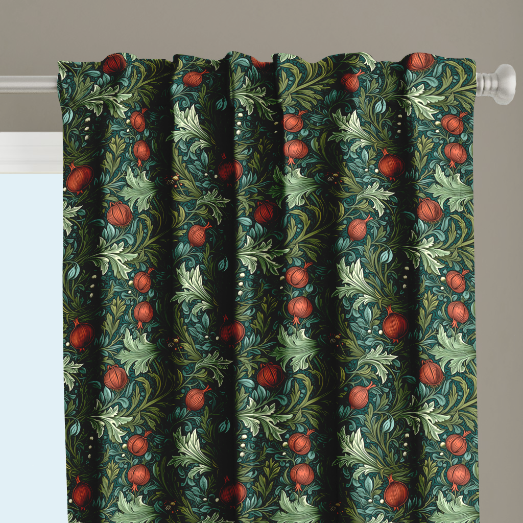Window Curtain Set - Cotton Blend (2 Panels) | Pomegranate | William Morris Inspired Collection