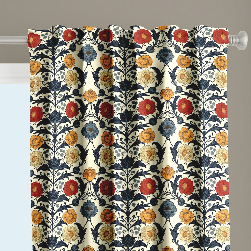 Window Curtain Set - Cotton Blend (2 Panels) | Primary Bouquet | William Morris Inspired Collection