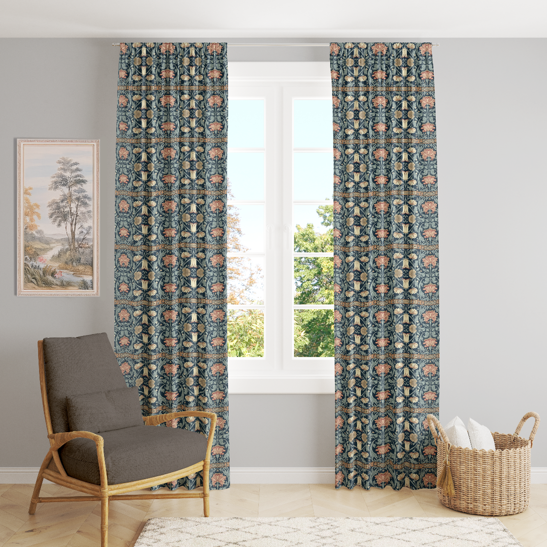 Window Curtain Set - Cotton Blend (2 Panels) | Tewksbury | William Morris Inspired Collection