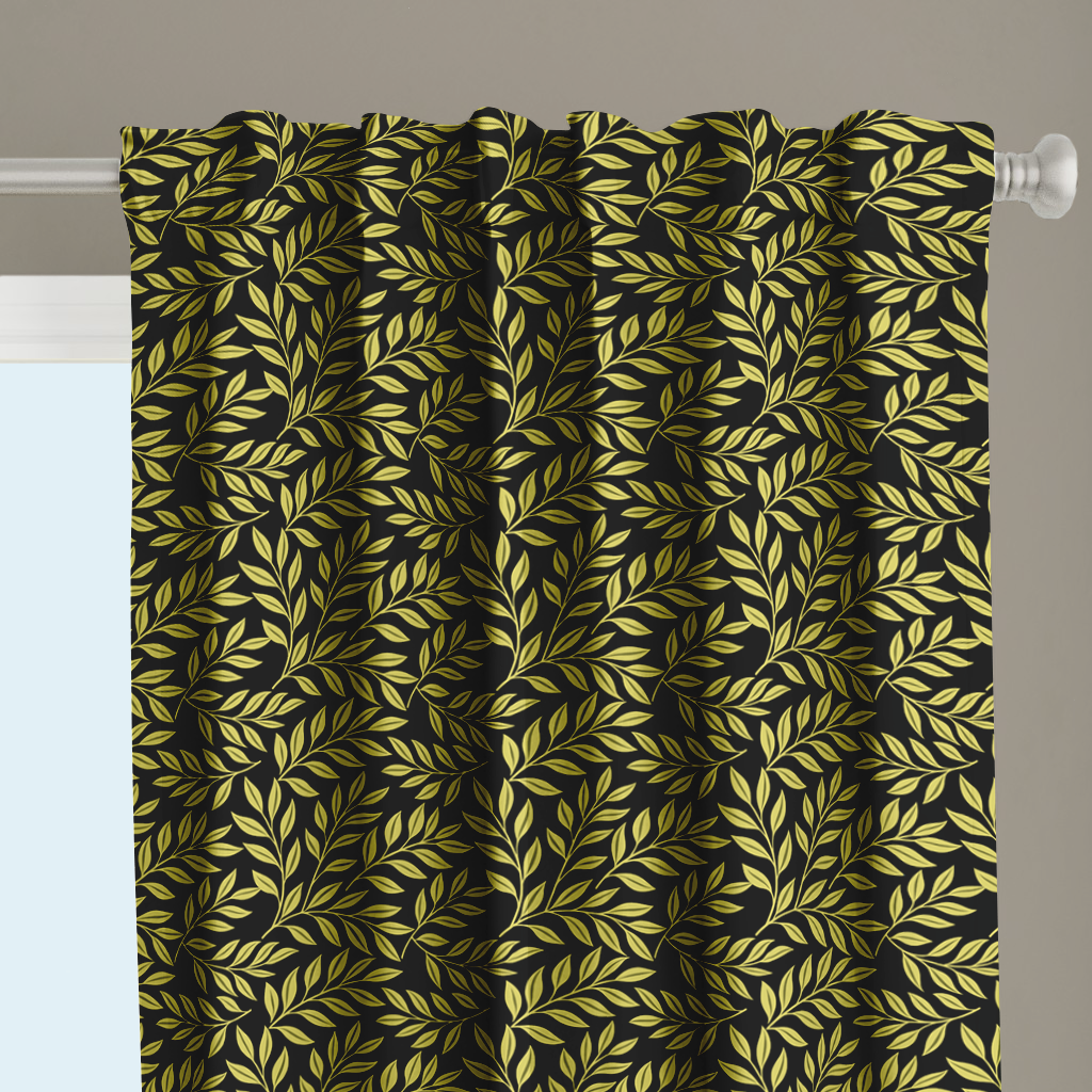 Window Curtain Set - Cotton Blend (2 Panels) | Green Figs | William Morris Inspired Collection