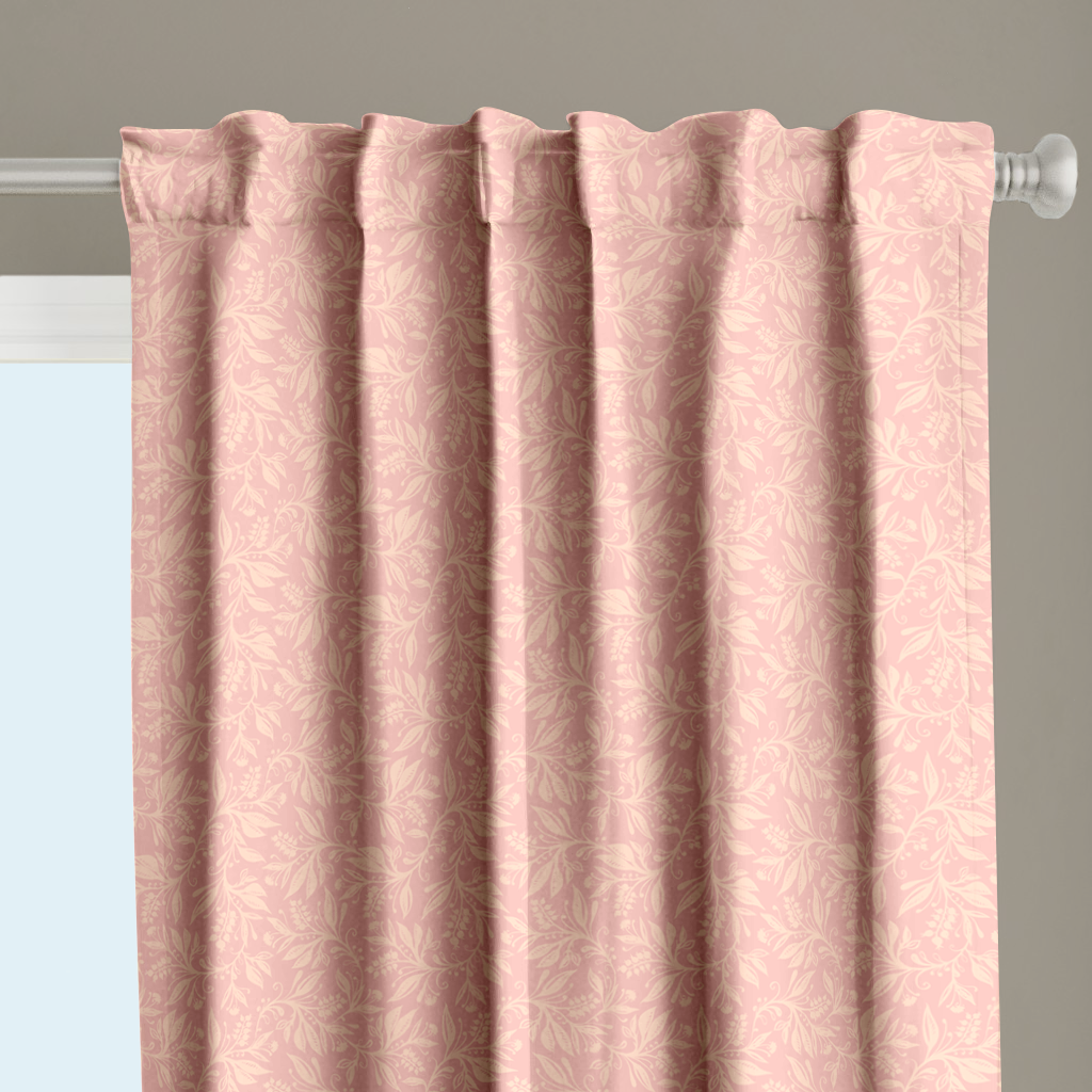 Window Curtain Set - Cotton Blend (2 Panels) | Blush & Grey Floral | William Morris Inspired Collection