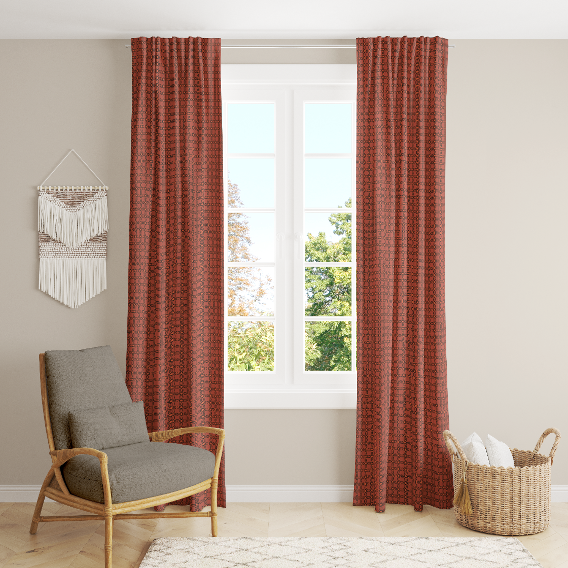 Window Curtain Set - Cotton Blend (2 Panels) | Pomegranate | William Morris Inspired Collection