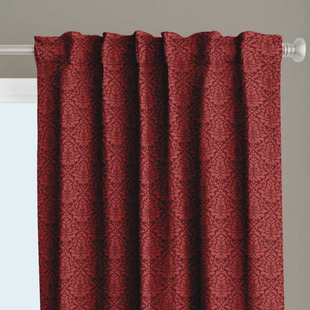 Window Curtain Set - Cotton Blend (2 Panels) | Vintage Red Rose | William Morris Inspired Collection