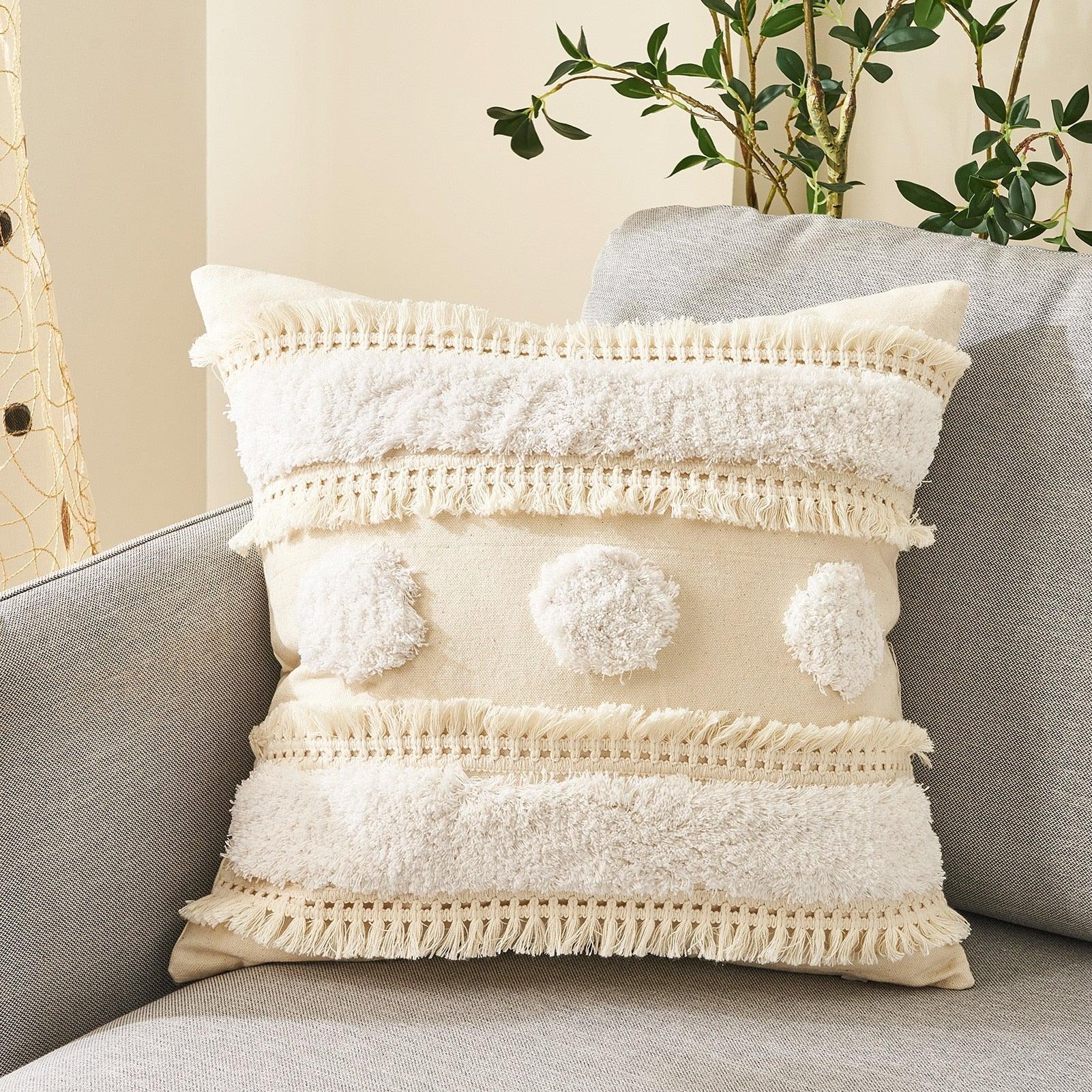 Cushion Cover Cotton Linen Pillowcase Tufted Beige Decorative Fashionable Cotton Hand-Woven Throw Pillow Covers Tufted  Pillow Covers  Bedroom Throw Pillow Cushion For Bed Home