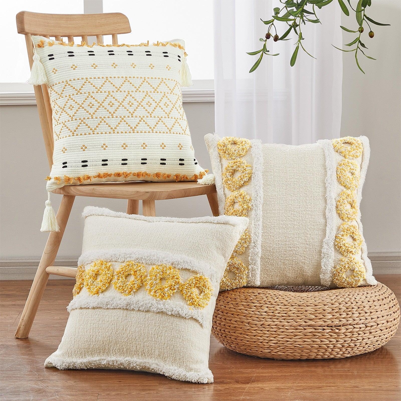 Cushion Cover Cotton Linen Pillowcase Tufted Beige Decorative Fashionable Cotton Hand-Woven Throw Pillow Covers Tufted  Pillow Covers  Bedroom Throw Pillow Cushion For Bed Home