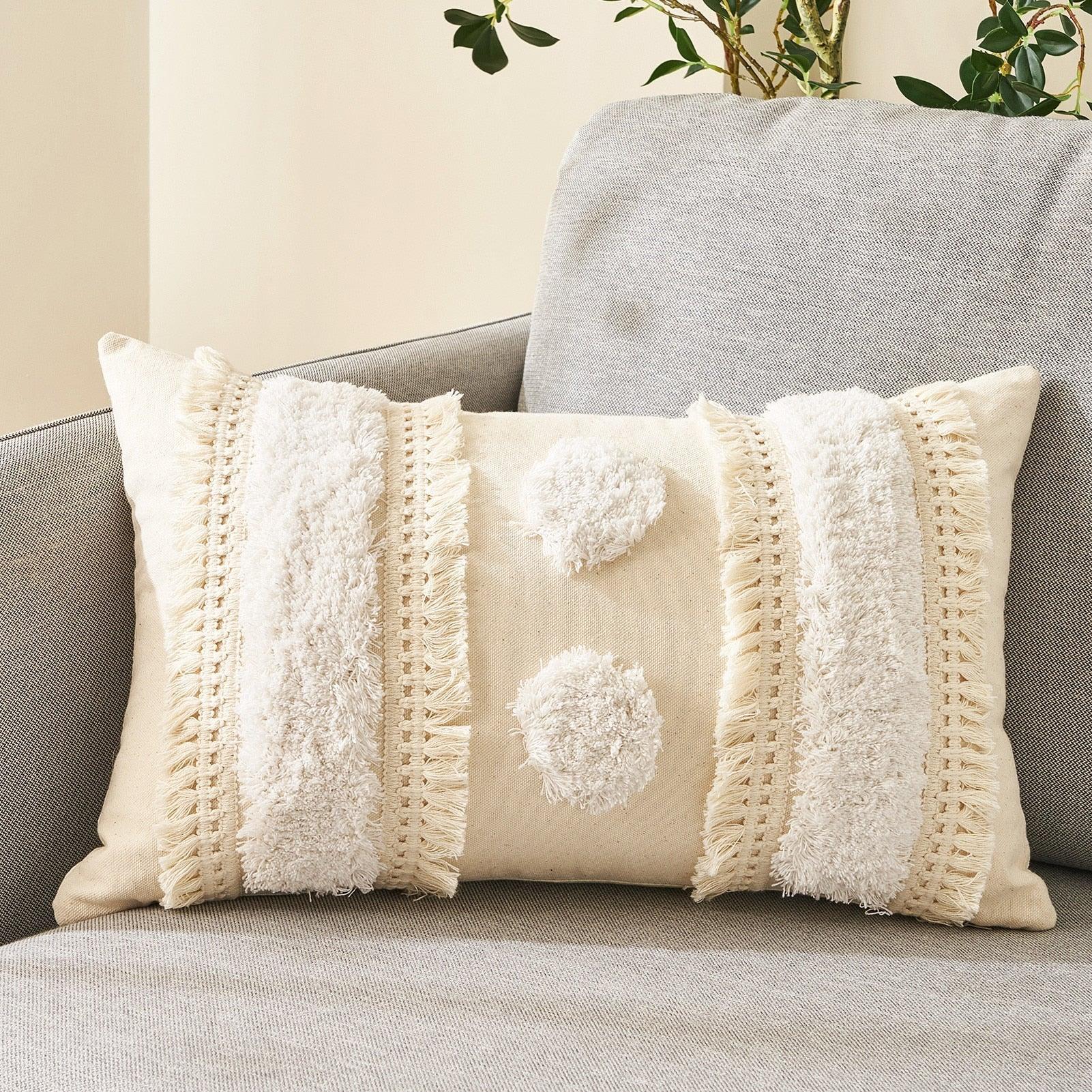 Cushion Cover Cotton Linen Pillowcase Tufted Beige Decorative Fashionable Cotton Hand-Woven Throw Pillow Covers Tufted  Pillow Covers  Bedroom Throw Pillow Cushion For Bed Home