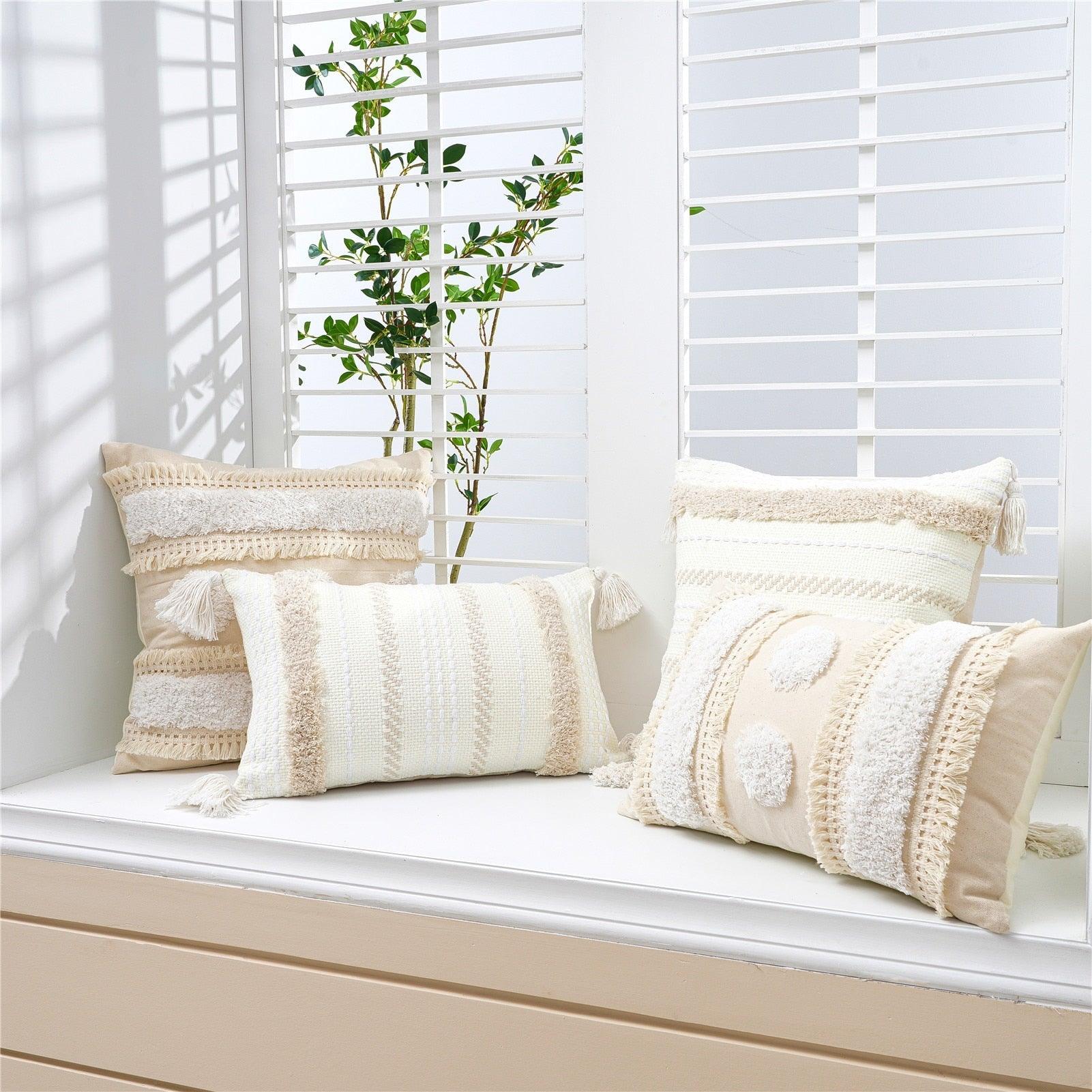 Cushion Cover Cotton Linen Pillowcase Tufted Beige Decorative Fashionable Cotton Hand-Woven Throw Pillow Covers Tufted  Pillow Covers  Bedroom Throw Pillow Cushion For Bed Home