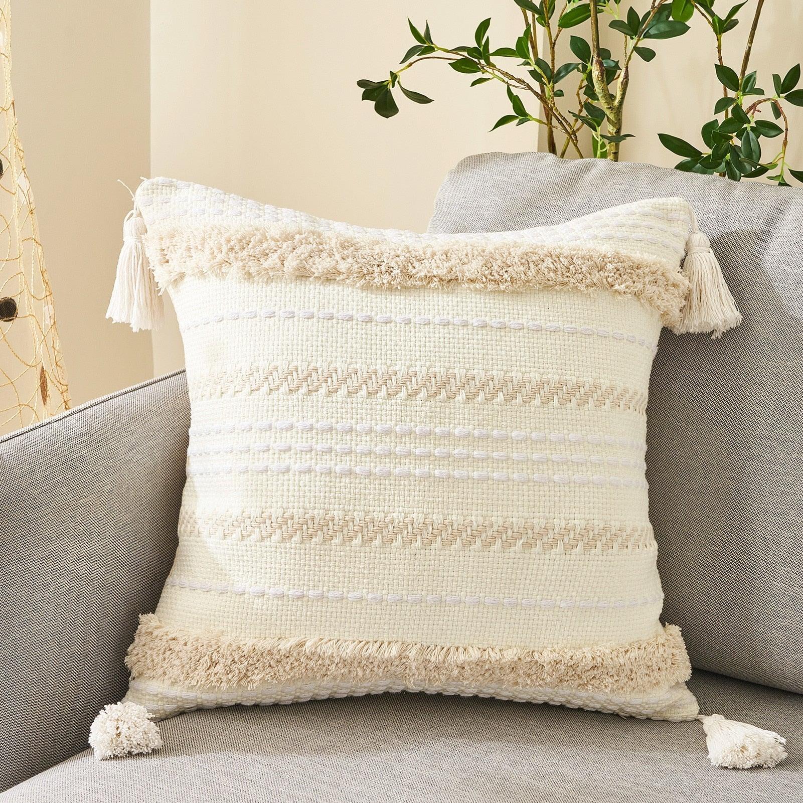 Cushion Cover Cotton Linen Pillowcase Tufted Beige Decorative Fashionable Cotton Hand-Woven Throw Pillow Covers Tufted  Pillow Covers  Bedroom Throw Pillow Cushion For Bed Home