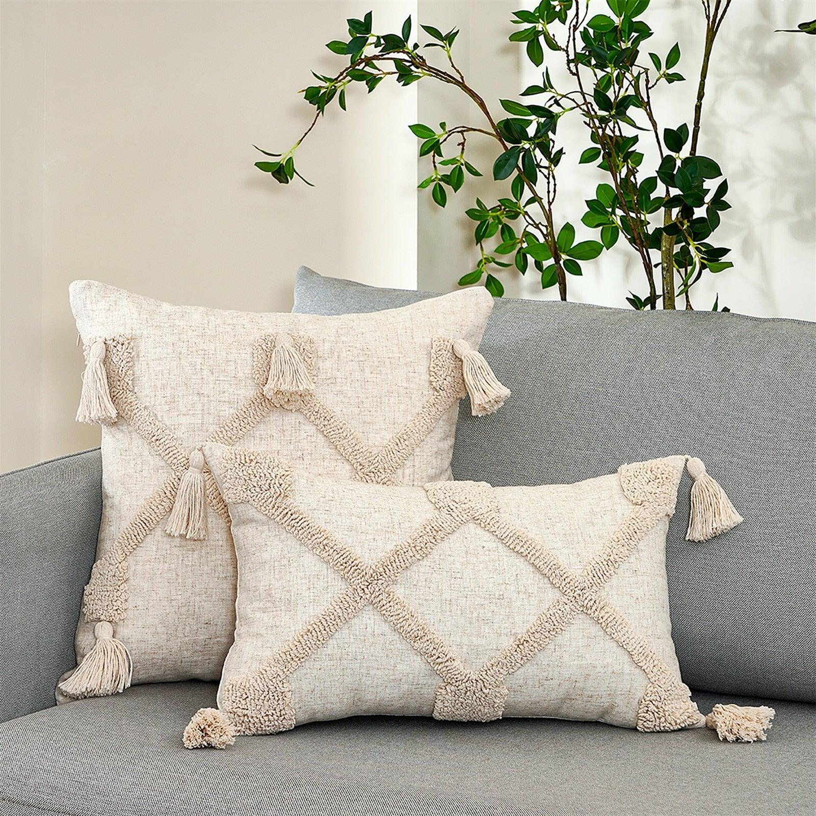 Cushion Cover Cotton Linen Pillowcase Tufted Beige Decorative Fashionable Cotton Hand-Woven Throw Pillow Covers Tufted  Pillow Covers  Bedroom Throw Pillow Cushion For Bed Home