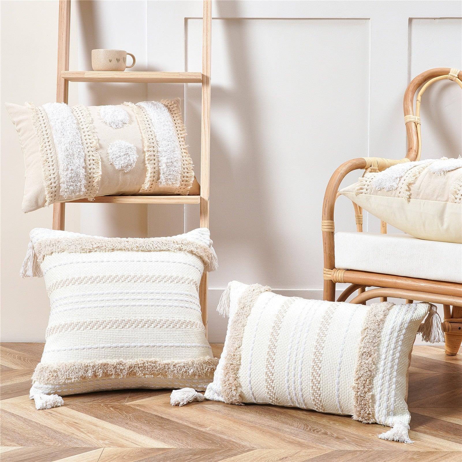 Cushion Cover Cotton Linen Pillowcase Tufted Beige Decorative Fashionable Cotton Hand-Woven Throw Pillow Covers Tufted  Pillow Covers  Bedroom Throw Pillow Cushion For Bed Home