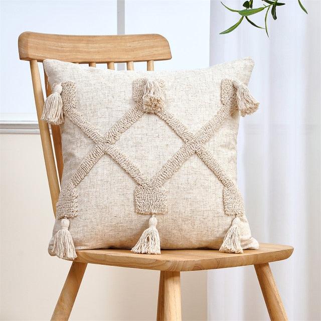 Cushion Cover Cotton Linen Pillowcase Tufted Beige Decorative Fashionable Cotton Hand-Woven Throw Pillow Covers Tufted  Pillow Covers  Bedroom Throw Pillow Cushion For Bed Home