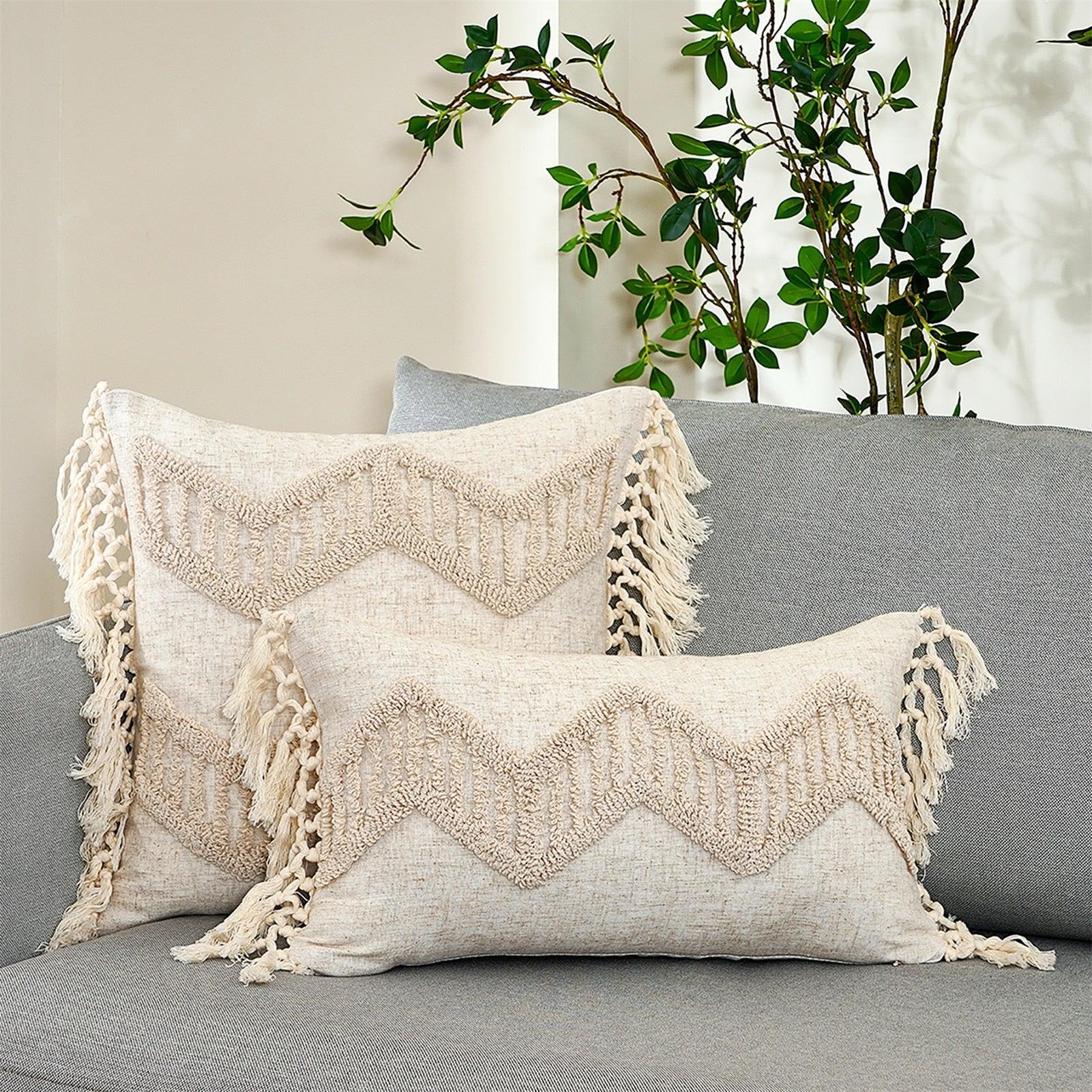 Cushion Cover Cotton Linen Pillowcase Tufted Beige Decorative Fashionable Cotton Hand-Woven Throw Pillow Covers Tufted  Pillow Covers  Bedroom Throw Pillow Cushion For Bed Home
