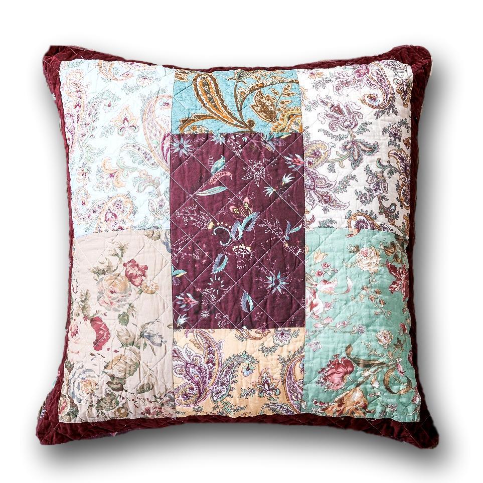 DaDa Bedding Patchwork Burgundy Red Velvet Floral Euro Pillow Cover, 26