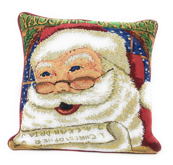 DaDa Bedding Naughty or Nice Santa Claus Christmas Woven Tapestry Throw Pillow Cover - 16