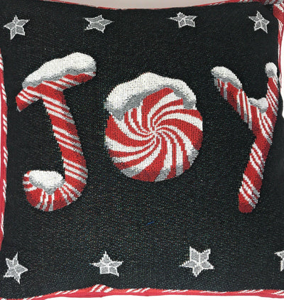 DaDa Bedding Peppermint Joy Stars Red Black Tapestry Throw Pillow Cover - 16” x 16” (12904)