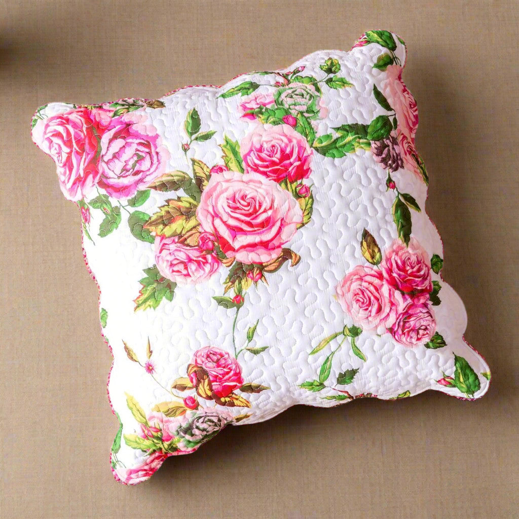 DaDa Bedding Romantic Roses Spring Floral Pink Euro Pillow Sham Cover, 26