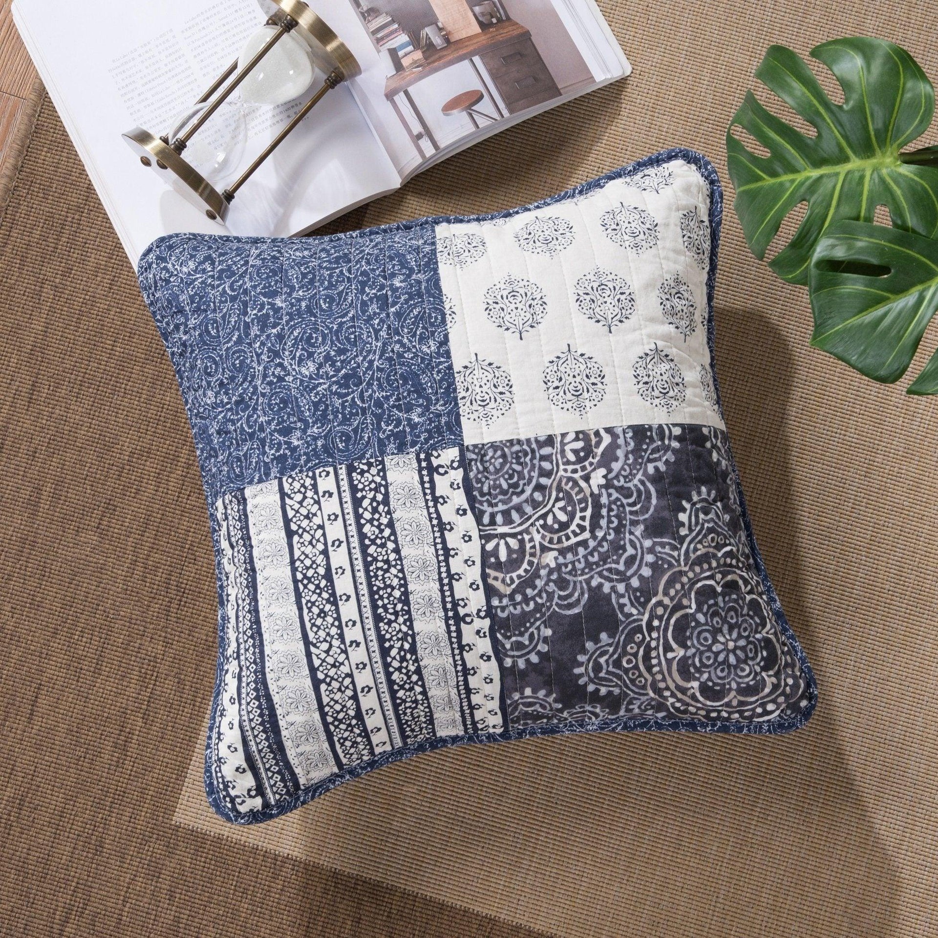 DaDa Bedding Set of 2-Pieces Bohemian Denim Blue Elegance Throw Pillow Covers - 18” x 18