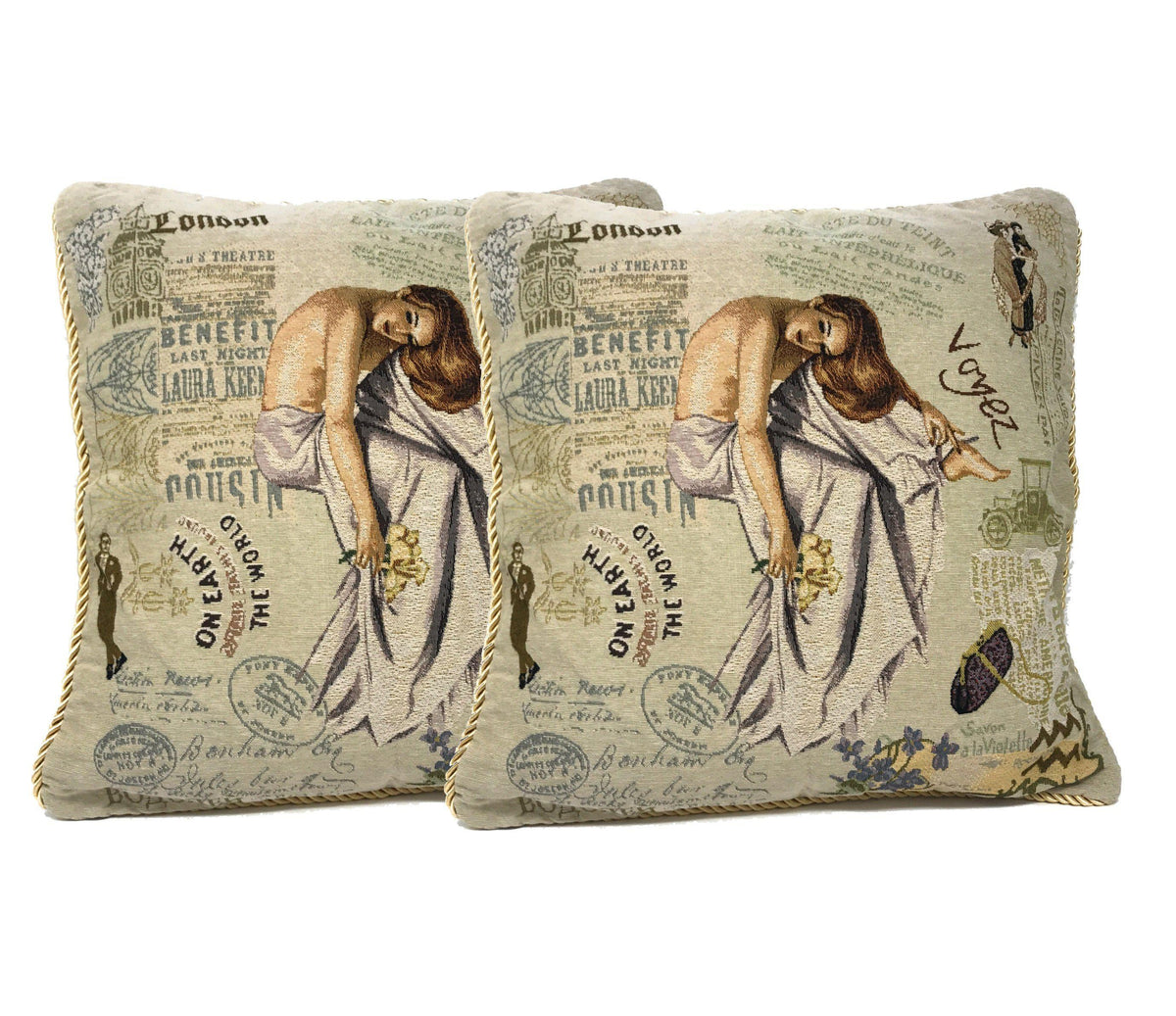 Tache Parisian Model European Postcard Vintage Tapestry Throw Pillow Cover (1362CC)