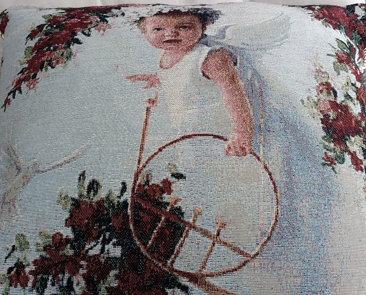 Tache Cupid's Horn Antique Rose Bird Dove Woven Tapestry Throw Pillow Cover (16375)