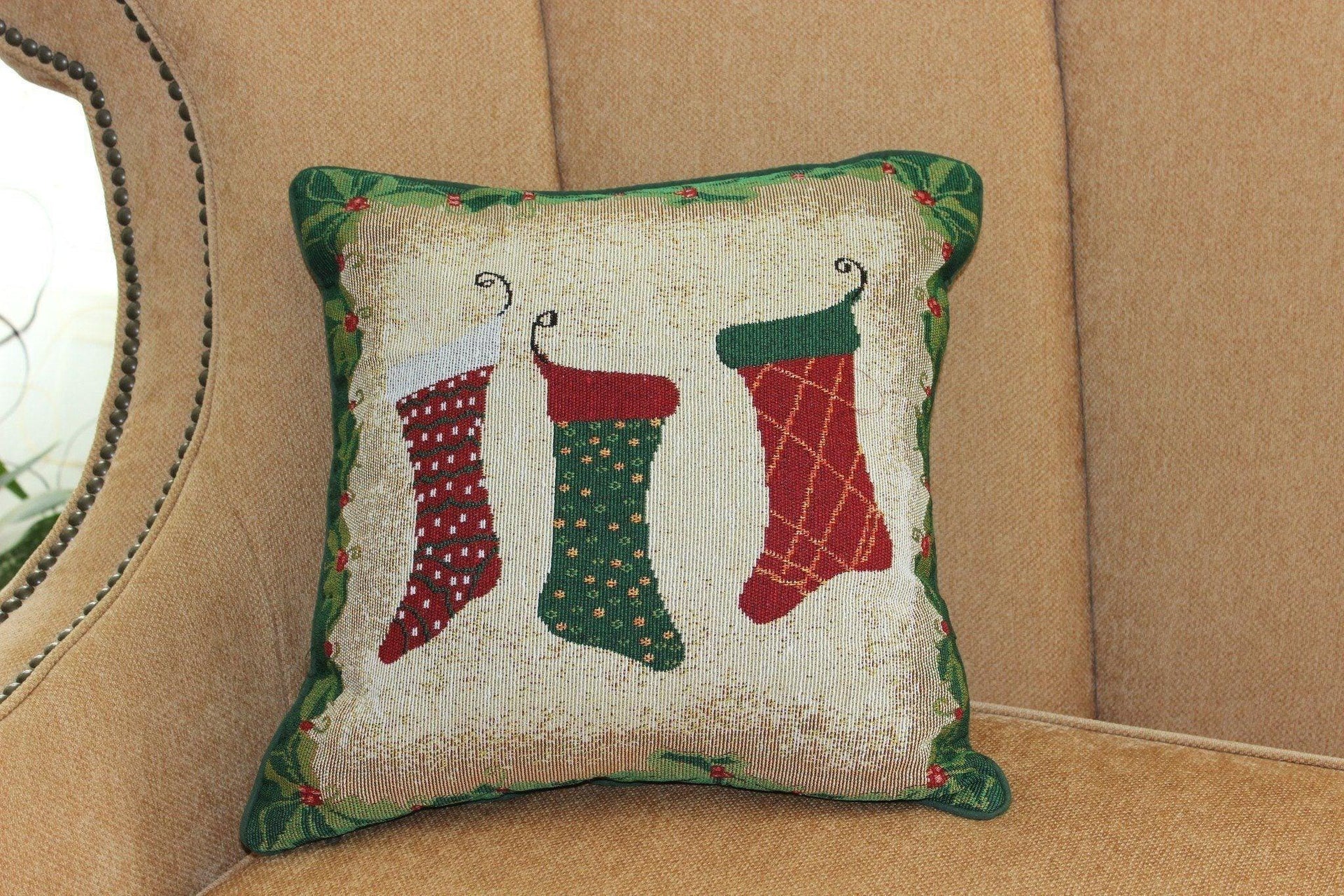 Tache Festive Christmas Holiday Hang My Stockings By the Fireplace Cushion Cover