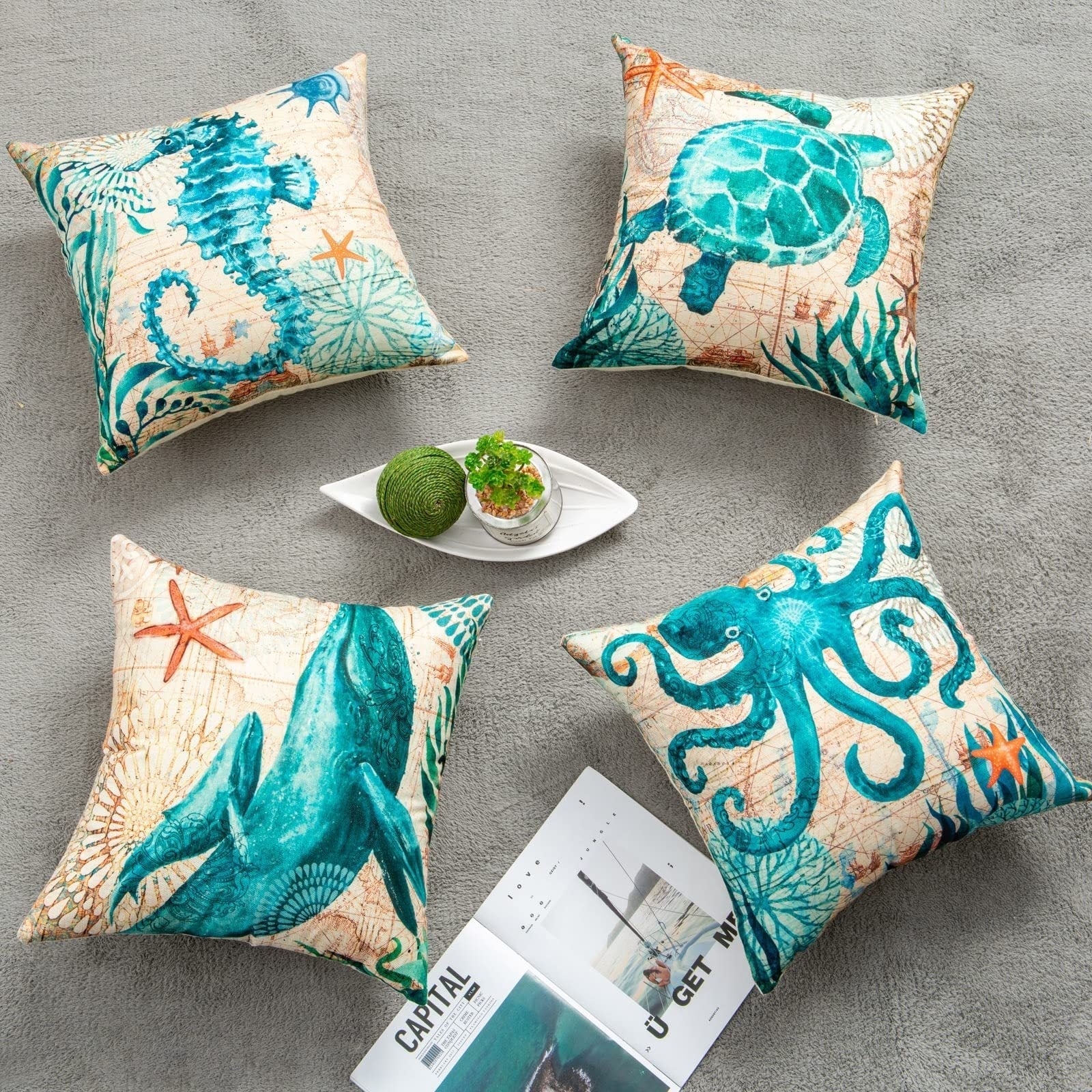 Sea Turtle Print Cushion Cases