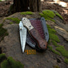 Hand-Engraved Damascus Steel Folding Knife – Custom EDC with Engraved Wood Handle-8010