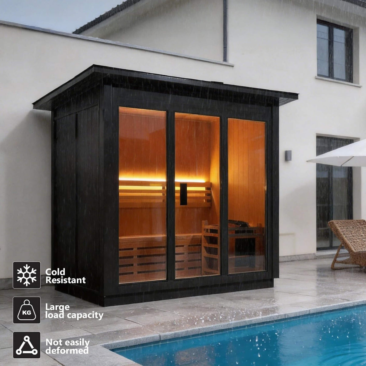 Custom 8-Person Luxury Canadian Hemlock Outdoor Steam Sauna With Heater And Stones [Made-To-Order] (SAK95107)