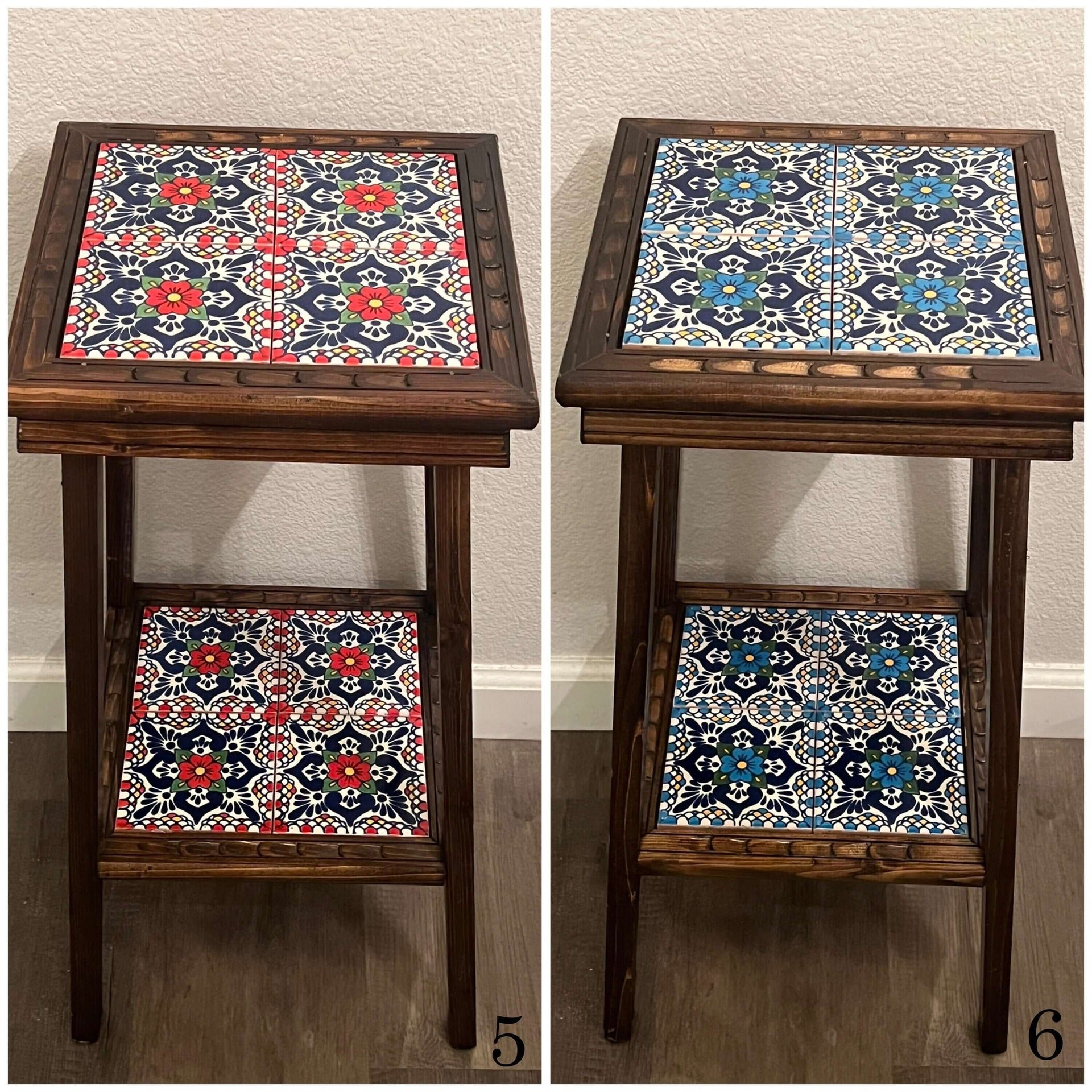 Customizable Mexican End Table | Talavera Tile Wood Side Table
