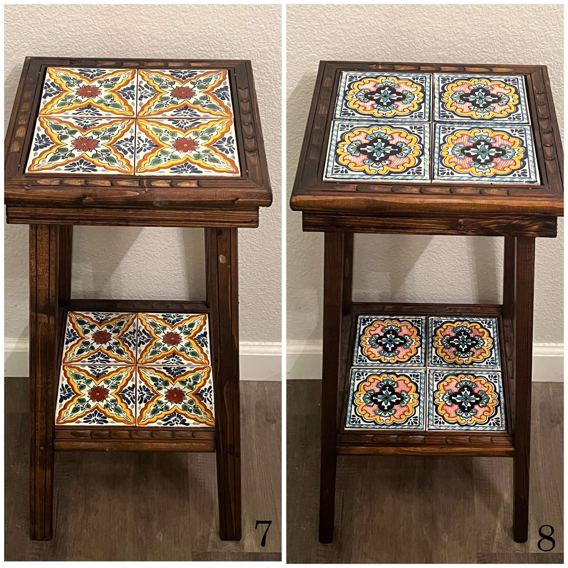 Customizable Mexican End Table | Talavera Tile Wood Side Table