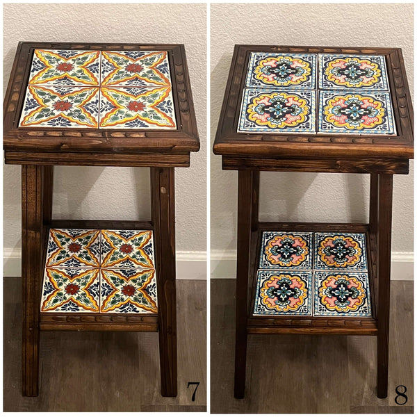 Customizable Mexican End Table | Talavera Tile Wood Side Table