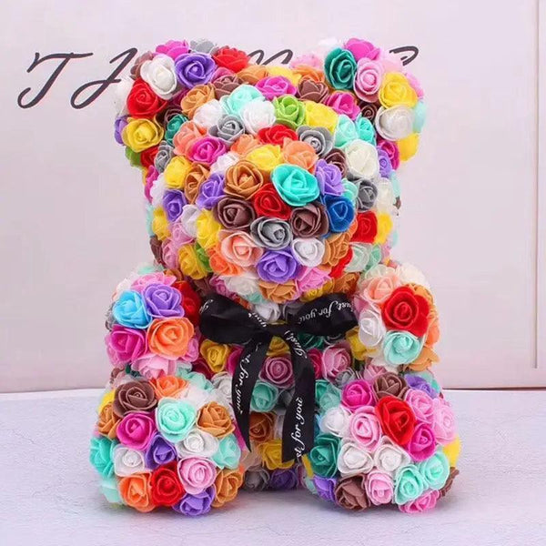 Cute artificial rose flower teddy bears gift box for home decor - Christmas Valentine's Day wedding day presents