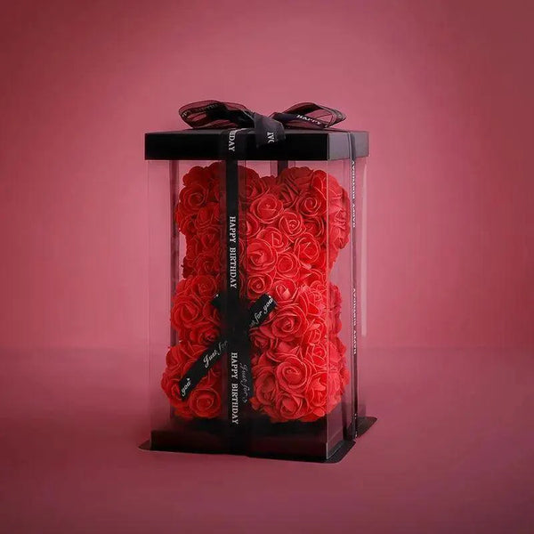 Cute artificial rose flower teddy bears gift box for home decor - Christmas Valentine's Day wedding day presents