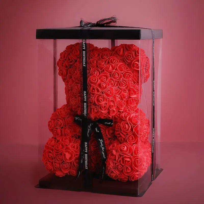 Cute artificial rose flower teddy bears gift box for home decor - Christmas Valentine's Day wedding day presents